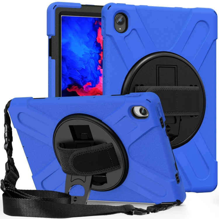 For Lenovo Tab P11 Silicone Hybrid PC Tablet Case with Grip & Shoulder Strap(Blue)