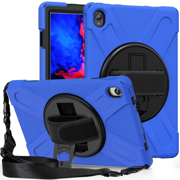 For Lenovo Tab P11 Silicone Hybrid PC Tablet Case with Grip & Shoulder Strap(Blue)