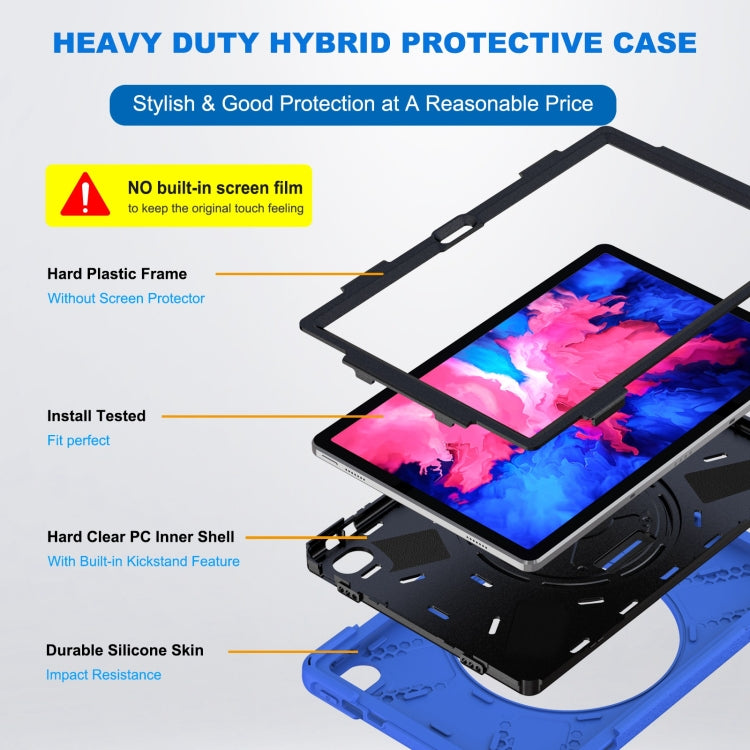 For Lenovo Tab P11 Silicone Hybrid PC Tablet Case with Grip & Shoulder Strap(Blue)