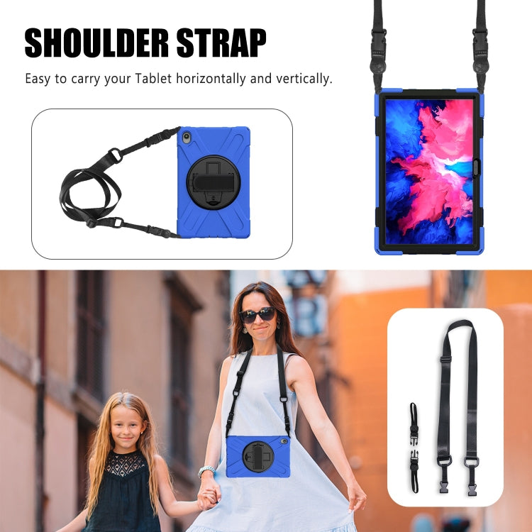 For Lenovo Tab P11 Silicone Hybrid PC Tablet Case with Grip & Shoulder Strap(Blue)