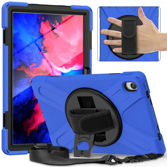 For Lenovo Tab P11 Silicone Hybrid PC Tablet Case with Grip & Shoulder Strap(Blue)