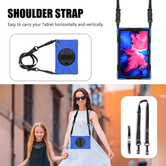 For Lenovo Tab P11 Silicone Hybrid PC Tablet Case with Grip & Shoulder Strap(Blue)