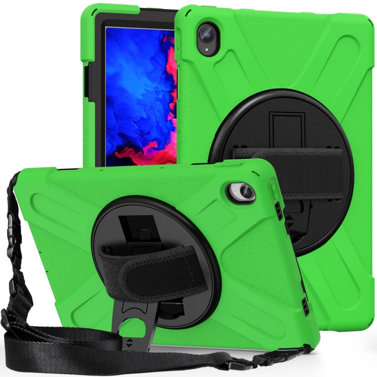 For Lenovo Tab P11 Silicone Hybrid PC Tablet Case with Grip & Shoulder Strap(Green)