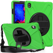 For Lenovo Tab P11 Silicone Hybrid PC Tablet Case with Grip & Shoulder Strap(Green)