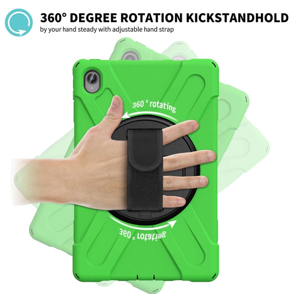 For Lenovo Tab P11 Silicone Hybrid PC Tablet Case with Grip & Shoulder Strap(Green)