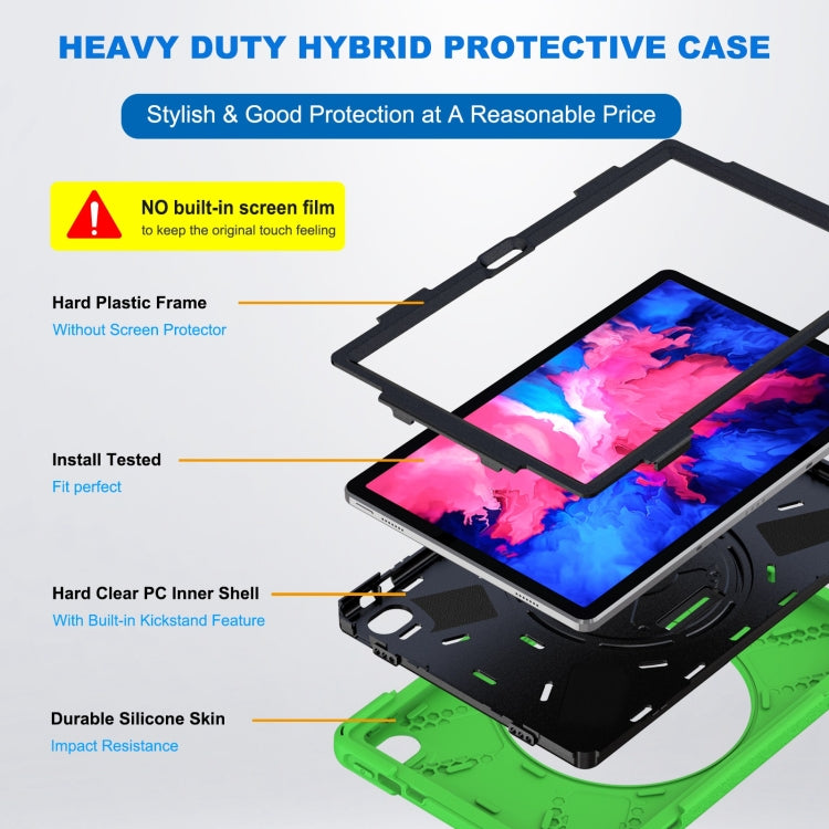 For Lenovo Tab P11 Silicone Hybrid PC Tablet Case with Grip & Shoulder Strap(Green)