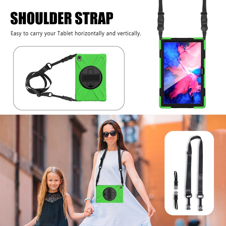 For Lenovo Tab P11 Silicone Hybrid PC Tablet Case with Grip & Shoulder Strap(Green)