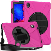 For Lenovo Tab P11 Silicone Hybrid PC Tablet Case with Grip & Shoulder Strap(Rose Red)