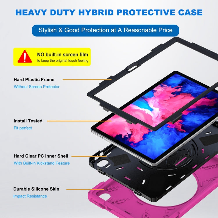 For Lenovo Tab P11 Silicone Hybrid PC Tablet Case with Grip & Shoulder Strap(Rose Red)