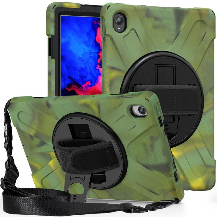 For Lenovo Tab P11 Silicone Hybrid PC Tablet Case with Grip & Shoulder Strap(Camouflage)