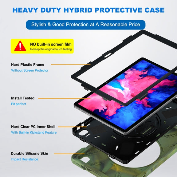 For Lenovo Tab P11 Silicone Hybrid PC Tablet Case with Grip & Shoulder Strap(Camouflage)