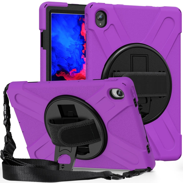 For Lenovo Tab P11 Silicone Hybrid PC Tablet Case with Grip & Shoulder Strap(Purple)