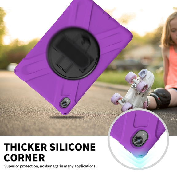 For Lenovo Tab P11 Silicone Hybrid PC Tablet Case with Grip & Shoulder Strap(Purple)