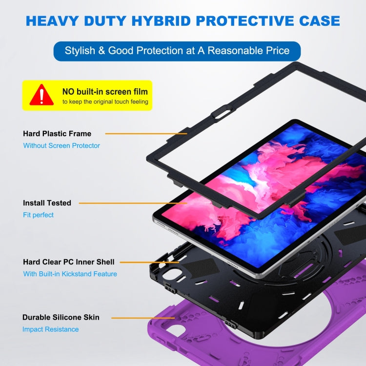 For Lenovo Tab P11 Silicone Hybrid PC Tablet Case with Grip & Shoulder Strap(Purple)