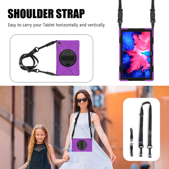 For Lenovo Tab P11 Silicone Hybrid PC Tablet Case with Grip & Shoulder Strap(Purple)
