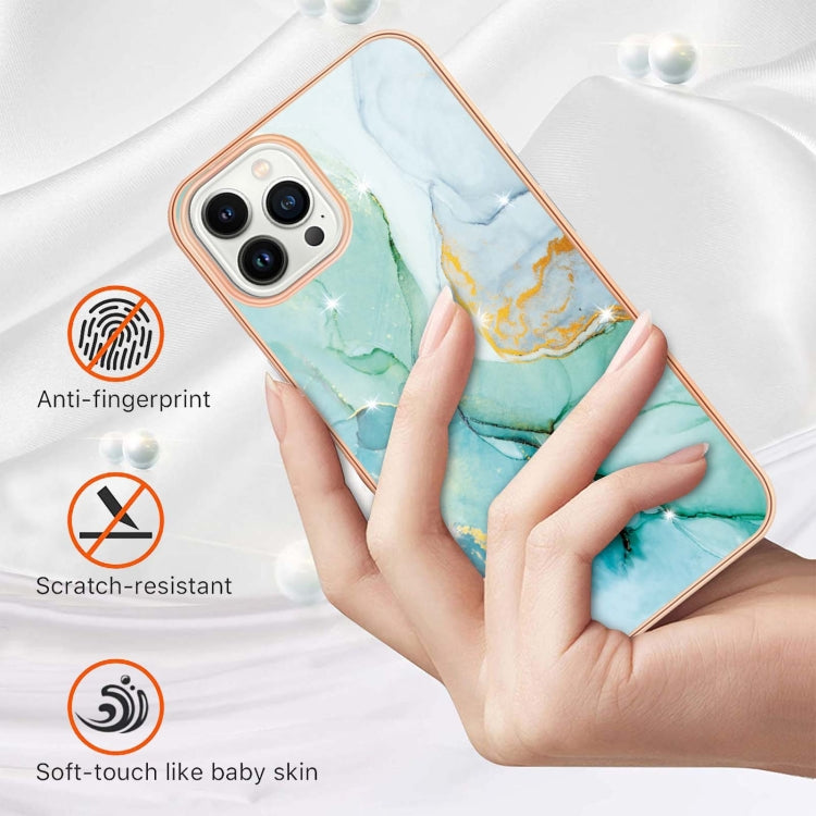 For iPhone 16 Pro Electroplating Marble Pattern Dual-side IMD TPU Shockproof Phone Case (Green 003)