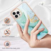For iPhone 16 Pro Electroplating Marble Pattern Dual-side IMD TPU Shockproof Phone Case (Green 003)