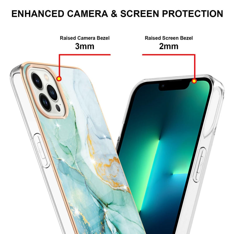 For iPhone 16 Pro Electroplating Marble Pattern Dual-side IMD TPU Shockproof Phone Case (Green 003)