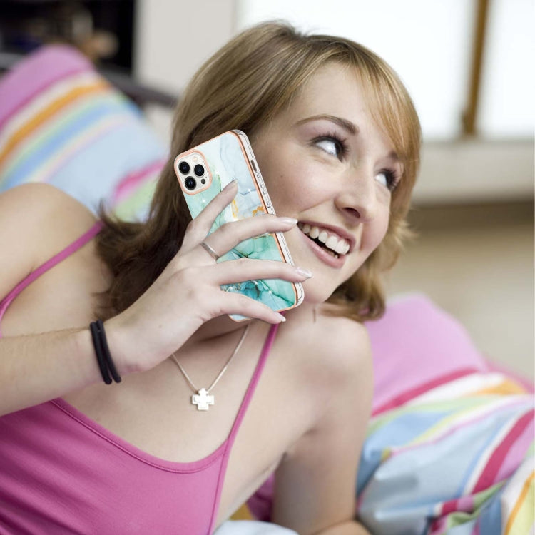 For iPhone 16 Pro Electroplating Marble Pattern Dual-side IMD TPU Shockproof Phone Case (Green 003)
