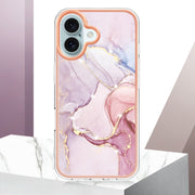 Electroplating Marble Pattern Dual-side IMD TPU Shockproof Phone Case For iPhone 16 Plus(Rose Gold 005)