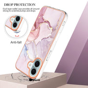 Electroplating Marble Pattern Dual-side IMD TPU Shockproof Phone Case For iPhone 16 Plus(Rose Gold 005)