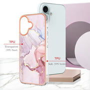 Electroplating Marble Pattern Dual-side IMD TPU Shockproof Phone Case For iPhone 16 Plus(Rose Gold 005)
