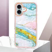 Electroplating Marble Pattern Dual-side IMD TPU Shockproof Phone Case For iPhone 16(Green 004)