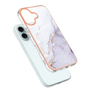 For iPhone 16 Electroplating Marble Pattern Dual-side IMD TPU Shockproof Phone Case (White 006)