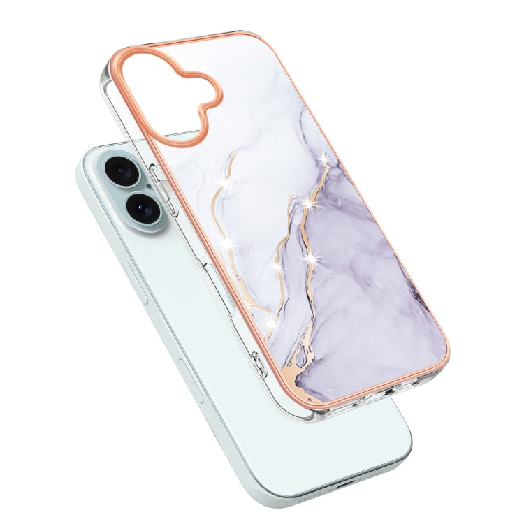 For iPhone 16 Electroplating Marble Pattern Dual-side IMD TPU Shockproof Phone Case (White 006)