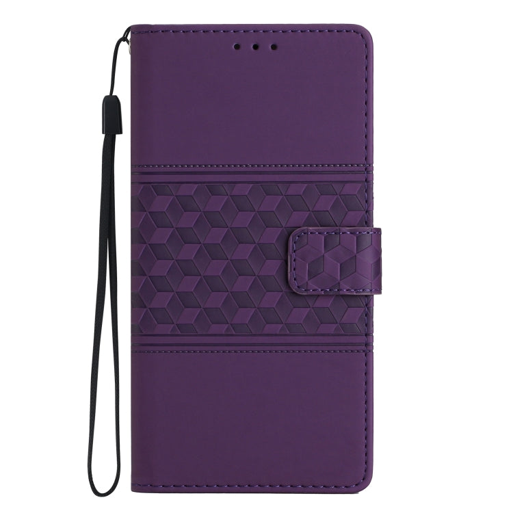 For iPhone 16 Diamond Embossed Skin Feel Leather Phone Case(Purple)