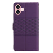 For iPhone 16 Diamond Embossed Skin Feel Leather Phone Case(Purple)