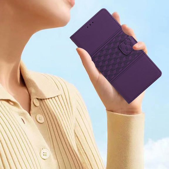 For iPhone 16 Diamond Embossed Skin Feel Leather Phone Case(Purple)