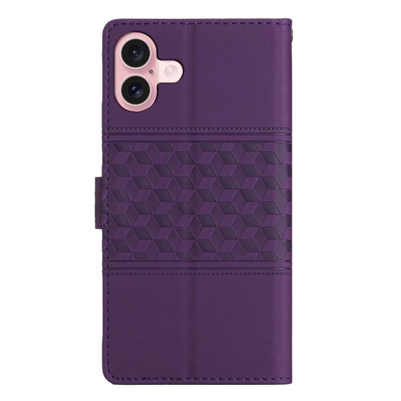 For iPhone 16 Plus Diamond Embossed Skin Feel Leather Phone Case(Purple)