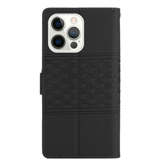 For iPhone 16 Pro Diamond Embossed Skin Feel Leather Phone Case(Black)