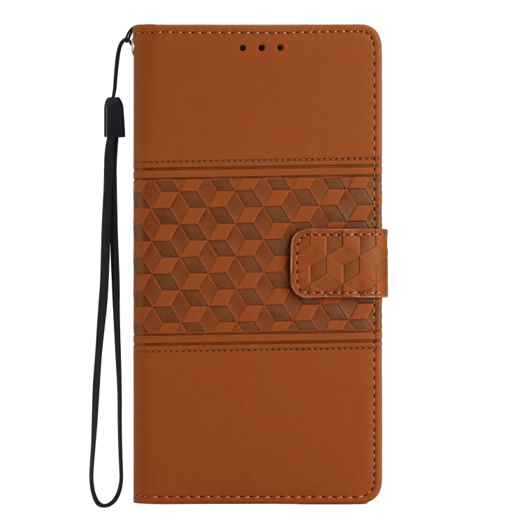 For iPhone 16 Pro Max Diamond Embossed Skin Feel Leather Phone Case(Brown)