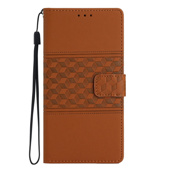 For iPhone 16 Pro Max Diamond Embossed Skin Feel Leather Phone Case(Brown)