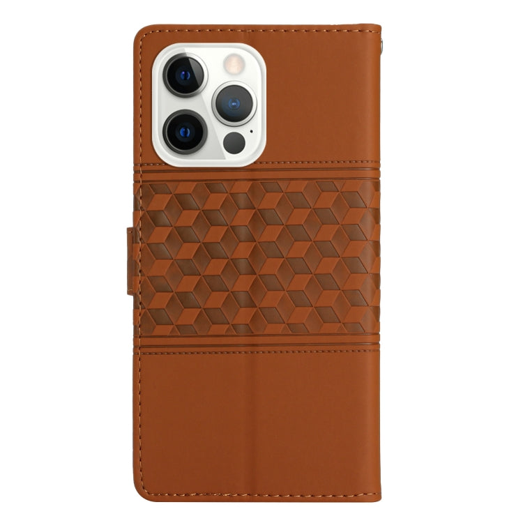 For iPhone 16 Pro Max Diamond Embossed Skin Feel Leather Phone Case(Brown)