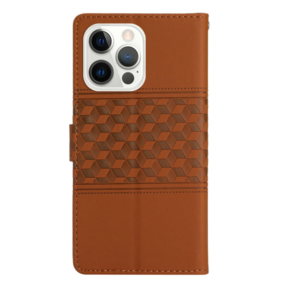 For iPhone 16 Pro Max Diamond Embossed Skin Feel Leather Phone Case(Brown)
