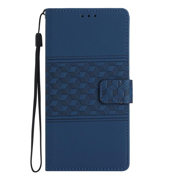 For iPhone 16e Diamond Embossed Skin Feel Leather Phone Case(Dark Blue)