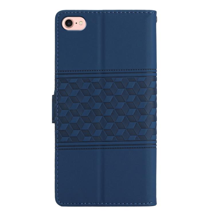 For iPhone 16e Diamond Embossed Skin Feel Leather Phone Case(Dark Blue)