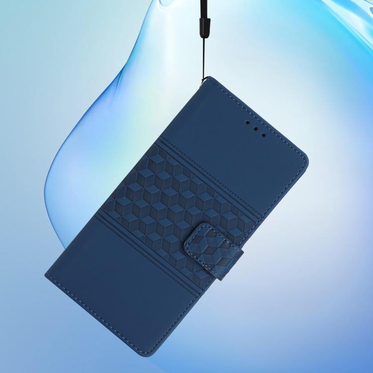 For iPhone 16e Diamond Embossed Skin Feel Leather Phone Case(Dark Blue)