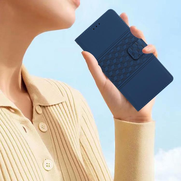 For iPhone 16e Diamond Embossed Skin Feel Leather Phone Case(Dark Blue)