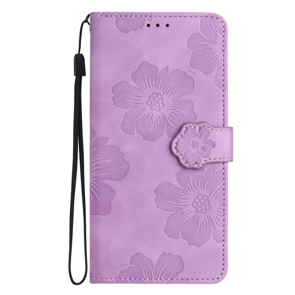 For iPhone 16 Flower Embossing Pattern Leather Phone Case(Purple)