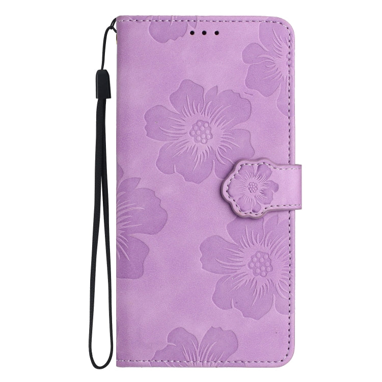 For iPhone 16 Flower Embossing Pattern Leather Phone Case(Purple)
