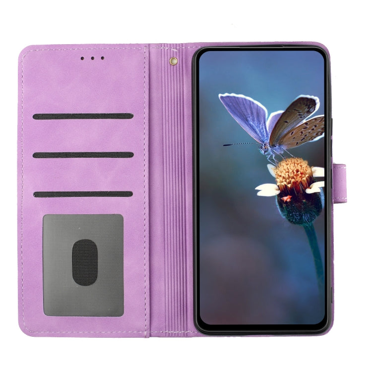 For iPhone 16 Flower Embossing Pattern Leather Phone Case(Purple)