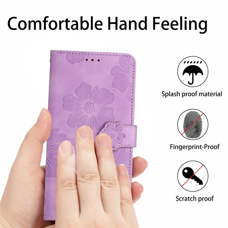For iPhone 16 Flower Embossing Pattern Leather Phone Case(Purple)