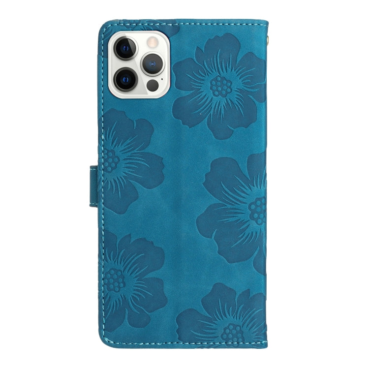For iPhone 16 Pro Flower Embossing Pattern Leather Phone Case(Blue)