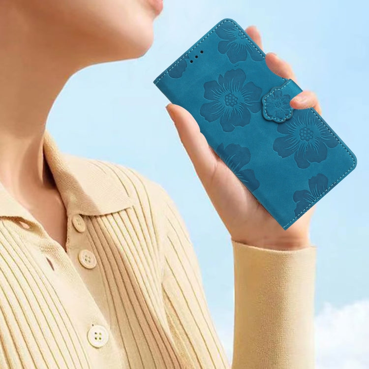 For iPhone 16 Pro Flower Embossing Pattern Leather Phone Case(Blue)