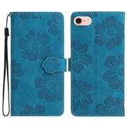 For iPhone 16e Flower Embossing Pattern Leather Phone Case(Blue)