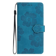 For iPhone 16e Flower Embossing Pattern Leather Phone Case(Blue)